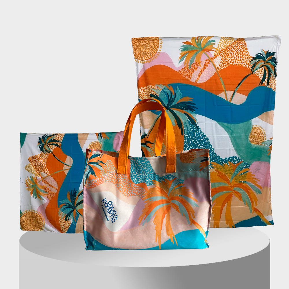 Elegância à Beira-Mar: Bolsa + Canga + Lenço Águas de Ipanema - Edição Doce Balanço