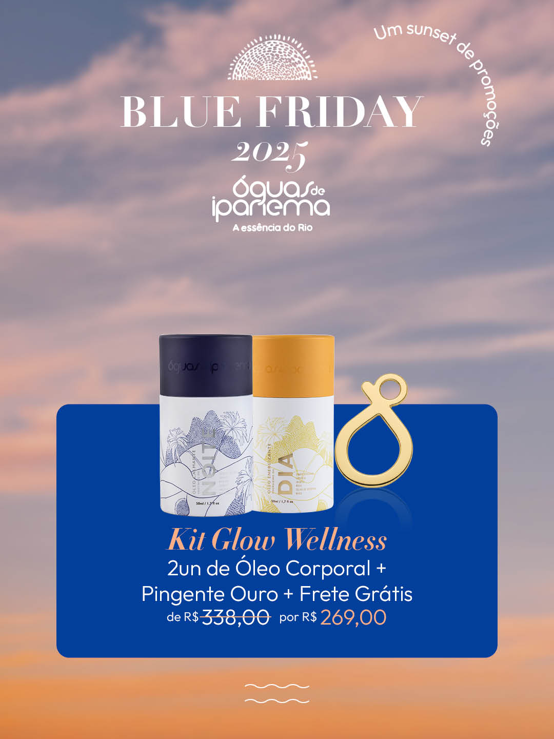 Kit Glow Wellness: 2un de Óleo Corporal + Pingente Ouro + Frete Grátis