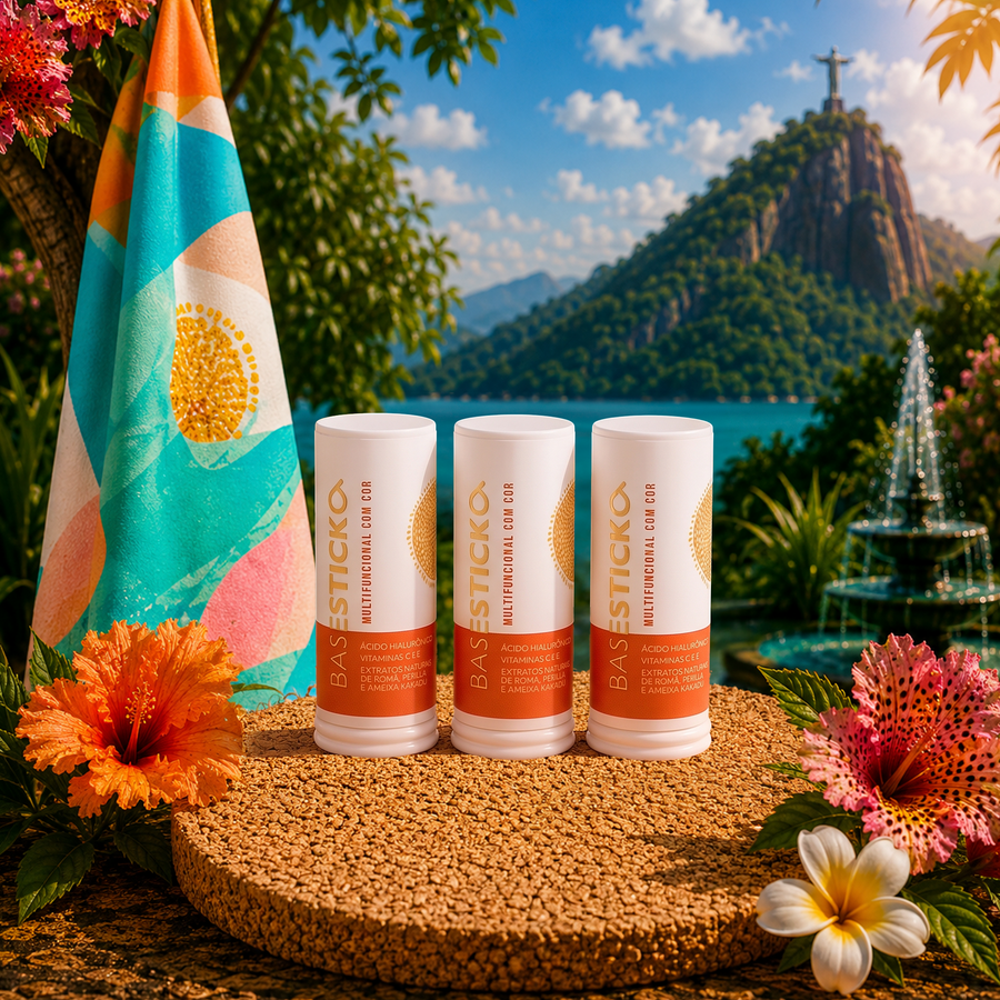 Cores do Rio: 3 Bases Stick Multifuncionais (FPS 99 com cor e Incolor) + Lenço Doce Balanço