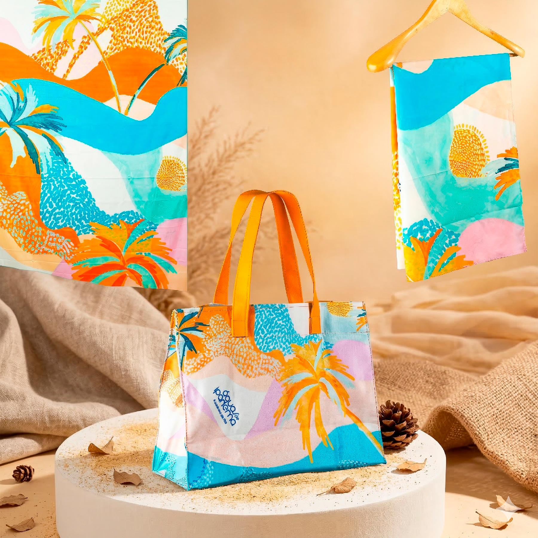 Elegância à Beira-Mar: Bolsa + Canga + Lenço Águas de Ipanema - Edição Doce Balanço