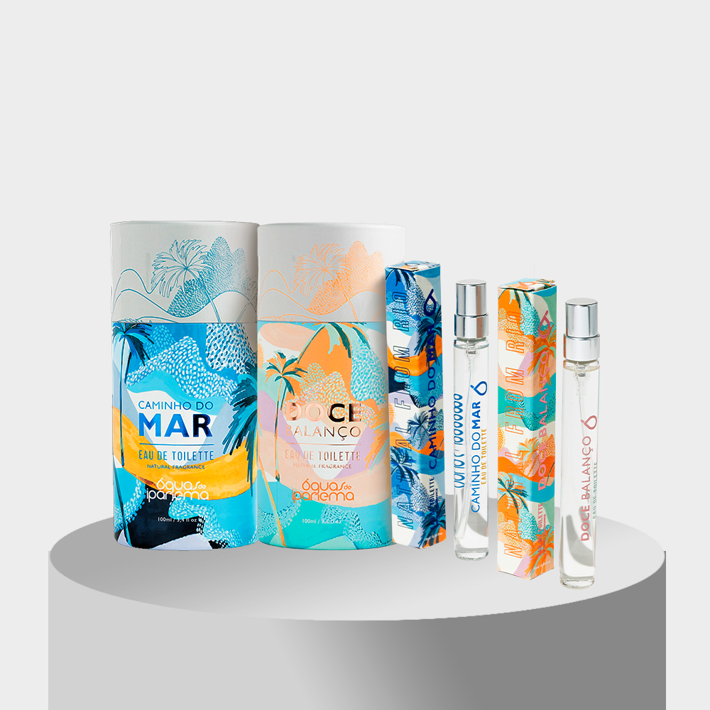 Duo Fragrâncias: Eau de Toilette Doce Balanço 100ml e Caminho do Mar 100ml + Ganhe 2 Canetas Eau de Toilette (1 Doce Balanço + 1 Caminho do Mar)