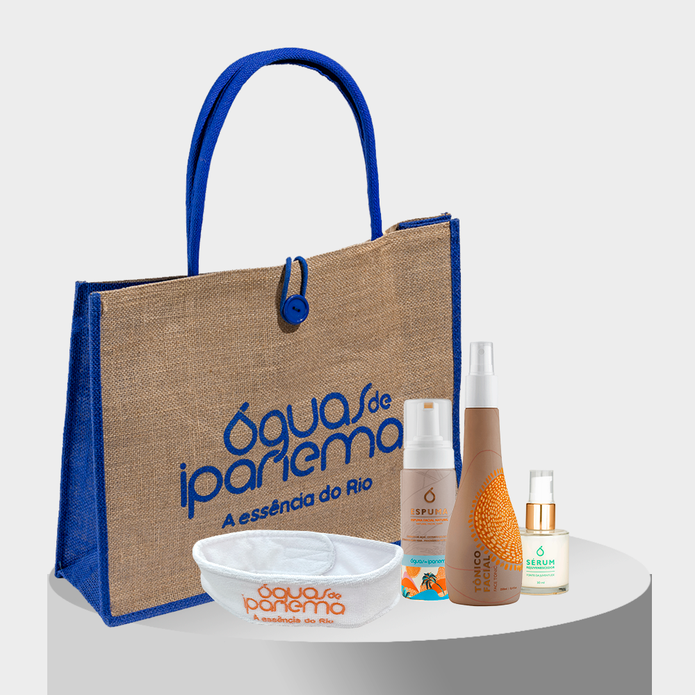 Skincare Essencial: Espuma Facial + Tônico Facial + Sérum e Ganhe 1 Faixa Skincare + 1 Bolsa de Praia