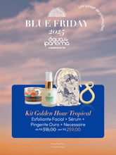 Kit Golden Hour Tropical: Esfoliante Facial + Sérum + Pingente Ouro + Necessaire + Frete Grátis